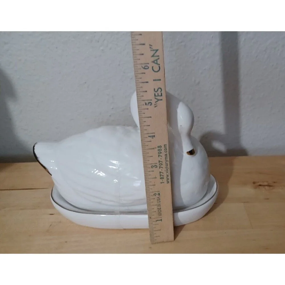 New Grace Tea Ware Butter Dish Sculpted Swan White And Gold